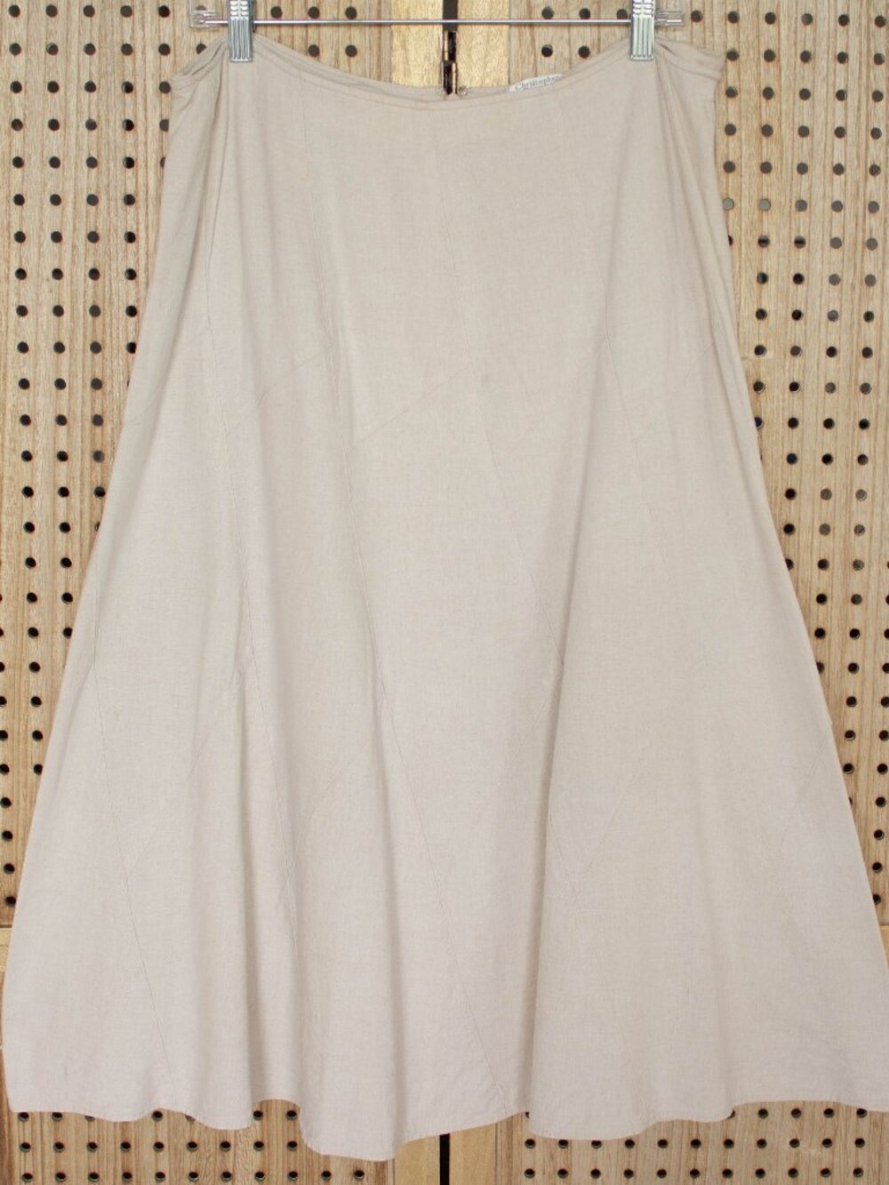 Christopher & Banks Womens SIZE 14‎ Linen Blend Midi Skirt Beige A-Line